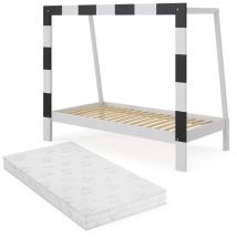 Vitalispa - Lit d'enfant Fußballtor, Blanc, 80x160 cm avec matelas