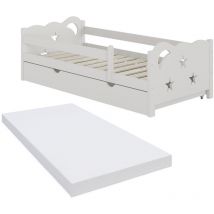 Lit pour enfant Jessica, Blanc, 80x160 cm avec tiroir et matelas, Vitalispa