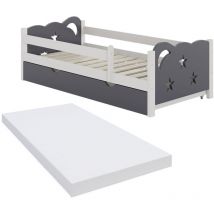 Lit pour enfant Jessica, Gris, 80x160 cm avec tiroir et matelas, Vitalispa