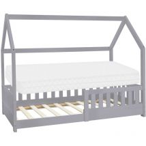 Ml-design - Lit d'Enfant Design en Forme Maison 80x160 cm Gris Clair avec Matelas à Mousse Froide Polyester, Housse Amovible, Sommier à Lattes,