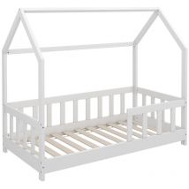 Lit cabane Michelle, Blanc, 70x140 cm avec protection contre les chutes, Vitalispa