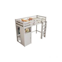 Lit d'enfant surélevé avec armoire et étagères Lit d'enfant avec sommier à lattes et protection contre les chutes Lit simple Surface de couchage