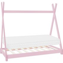 Ml-design - Lit d'Enfant Tipi 80 x 160 cm Rose avec Matelas à Mousse Froide Hypoallergénique et Sommier à Lattes, Housse Amovible Respirant Lavable,