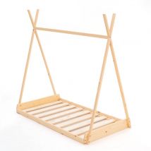 Lit d'Enfant Tipi Montessori en Bois Écologique Robincool Tipi Dreams 150x75x138 cm pour Matelas de 140x70 cm Guirlande led