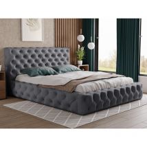 Lit design 200x200 Glory - Glamour Style Chesterfield - Lit Double avec rangement & Sommier à Latte - Gris foncé (Paros 06)