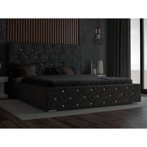 Emporius - Lit design 140x200 Solar - Lit double sommier à lattes - cristaux, tissu velours, coffre de lit - Lit adulte - Noir (Magic Velvet 2219)