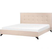 Sommier de Lit Double 180 x 200 cm en Tissu Beige Rembourrage de Qualité Ambassador
