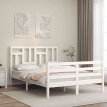Lit double - 140x200 cm, Lit adulte et enfants, Cadre de lit sans matelas blanc bois massif FR586168 Maison Chic