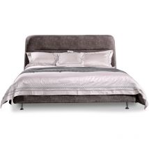 Lit Double 150x200 cm Tromso Pärumm avec Tête de Lit Capitonnée Gris Pieds en Métal