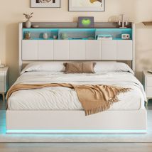 Sureh - Lit double, 160 x 200 cm, lit tapissé en velours avec éclairage led et tête de lit de rangement, lit hydraulique avec rangement sous le lit,