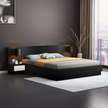 Lit double coffre ouvrant 160x190cm avec tables de chevet Schwaz - Noir