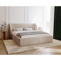 Lit double 180x200 Barcelona, Lit capitonné 180 x 200, Rangement, tête de lit arrondie - lit Beige (Komodo 11)