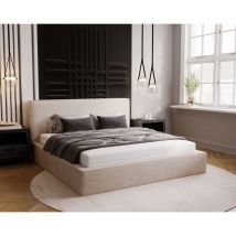 Emporius - Lit double 200x200 avec Rangement Amare - Lit double, Lit rembourré, Velour - Beige (Komodo 11)
