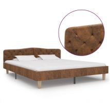 Lit double - 180x200 cm, Lit adulte et enfants, Cadre de lit sans matelas marron similicuir daim FR437109 Maison Chic