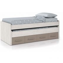 Lit double avec 2 tiroirs coloris Blanc Alpes / Basalte en melamine - Dim : 69 x 198 x 96 cm Pegane