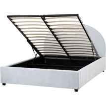 Lit Double avec Coffre 140 x 200 cm Tête de Lit Demi-Ronde en Bouclé Bleu Clair Vaucluse
