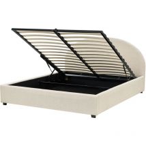 Lit Double avec Coffre en Tissu Beige 160 x 200 cm Tête de Lit Ronde Vaucluse