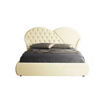 Letto Matrimoniale con Contenitore in Ecopelle Crema 215x220xh.122 cm