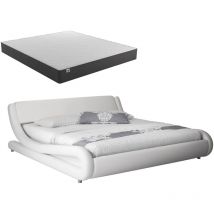 Lit Double avec Matelas Texas Lit adulte Couleur Blanc Matériaux bois et simili cuir Modèle Alessia 140x190cm