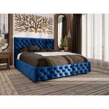 Emporius - Lit double 200x200 avec tiroir de lit Monaco - Lit design Chesterfield - Bleu (Monolith 77)