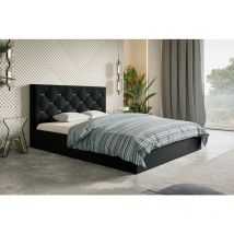 Lit double 180x200 Balma - Lit double avec Tiroir de Lit - sommier à lattes & accessoires dorés sur la tête de lit (Noir - Jasmine 100)