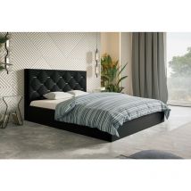Lit double 160x200 Balma - Lit double avec Tiroir de Lit - sommier à lattes & accessoires dorés sur la tête de lit (Noir - Jasmine 100)