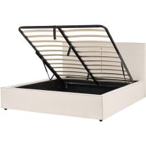 Lit Double Beige en Polyester et Bois de Pin Coffre sous Sommier 160x200 cm Moissac