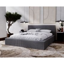Emporius - Lit double 140x200 Buffy - Cadre de lit avec sommier à Lattes - Style, Design Lit rembourré - Gris foncé (Vito 18)