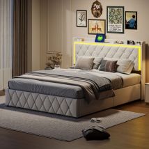 Blanketswarm - Lit Double Capitonne 160x200,Lit Coffre 160x200 Velours Lit Coffre Led et usb Lit Adulte avec Sommier à Lattes avec Tete de Lit avec