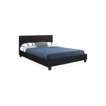 Idmarket - Lit double charlotte avec tête de lit et sommier 140 x 190 cm pvc noir