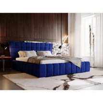 Graingold - Lit rembourré avec rangement 120x200 velours bleu Paris