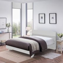 Lit double design moderne en bois 160x200cm avec sommier à lattes Landeck King - Blanc