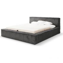 Emporius - Lit double 140x200 Empire - Lit design - Lit rembourré 140x200 - Gris (Vito 16) + cadre à lattes en métal