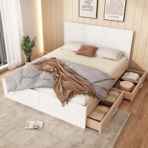 Okwish - Système de lit double en bois 180×200cm avec 2 tiroirs, lit moderne comprenant cadre de lit et sommier à lattes 207×80×185cm (l×h×l) en