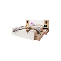Lit double en bois Ensemble lit180×200cm avec 2 tiroirs,tête de lit lumière de lecture avec fonction de chargement USB,Lit moderne incl.2 commode de