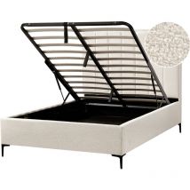 Lit Double en Bouclé 140 x 200 cm avec Rangement Pieds en Métal Blanc Cassé Sezanne