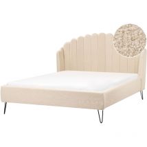 Lit Double en Bouclé 160 x 200 cm Pieds en Métal Cadre de Lit en Forme de Coquillage Beige Ambillou