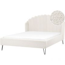 Lit Double en Bouclé 160 x 200 cm Pieds en Métal Cadre de Lit en Forme de Coquillage Blanc Cassé Ambillou