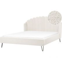 Lit Double en Bouclé 180 x 200 cm Pieds en Métal Cadre de Lit en Forme de Coquillage Blanc Cassé Ambillou