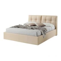Defibrico - Letto matrimoniale in ecopelle crema con contenitore 182x216xh.104 cm