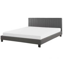 Lit Double Rembourré en Cuir pu Gris 180 x 200 cm avec Sommier à Lattes et Haute Tête de Lit Élégante pour Chambre Moderne et Scandinave Beliani