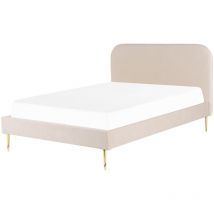 Beliani - Lit Double 140 x 200 cm en Velours Beige Rembourrage Supérieur Pieds Dorés Flayat