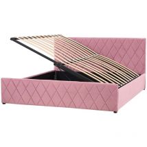 Lit Double avec Coffre de Rangement 180 x 200 cm en Velours Rose Rochefort