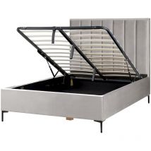 Lit Double en Velours Gris Clair 140 x 200 cm avec Coffre de Rangement et Sommier à Lattes Haute Tête de Lit pour Chambre Moderne Beliani