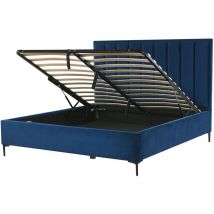 Lit Double Queen Size en Velours Bleu 180 x 200 cm avec Coffre de Rangement et Sommier à Lattes Haute Tête de Lit pour Chambre Moderne Beliani