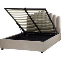 Lit avec Rangement en Velours 140 x 200 cm Haute Tête de Lit Taupe Vincennes