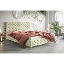 Lit double 140x200 Felix - Glamour Design, Lit adulte avec sommier à lattes et tête de lit, tissu velours - Beige (Amor Velvet 4323)