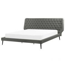 Lit Double Cuir pu Gris 160 x 200 cm Confortable avec Haute Tête de Lit Capitonnée Style Classique pour Chambre Moderne ou Scandinave Beliani
