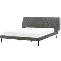 Lit Double Cuir pu Gris 180 x 200 cm Confortable avec Haute Tête de Lit Capitonnée Style Classique pour Chambre Moderne ou Scandinave Beliani