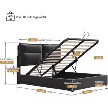 Lit coffre double tête de lit réglable, sommier à lattes avec structure en métal et espace de rangement, velours, Noir (avec matelas) Okwish